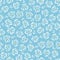 Cute white abstract hand-drawn daisis on blue background vector seamless pattern. Whimsical easter floral print.