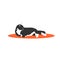 Cute white and black cat resting in orange mat. Pet cartoon icon flat vector illustration