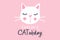 Cute white cat vector illustration. Fashion kitten face. Cartoon animal. Kitty Baby girl. Funny character. Lettering