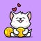 cute white cat â€‹â€‹hugging bitcoin
