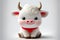 Cute white chubby cow with horns - AI generated funny cartoon fairy calf character