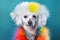 Cute white dog with colored hair. Pet, paint, hair style. Ai generative, illustration