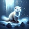 Cute white ferret sitting on the snow. 3d rendering Generative AI