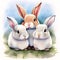 Cute white fluffy bunnies family. Storybook. Nursery. AI generated