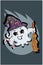 Cute white ghost wearing wizard hat bring candy and magic broom