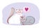 Cute white and gray cats pets domestic cartoon love