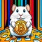 Cute white hamster with Bitcoin