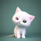 Cute White Kitten with Dual Colored Eyes on Green Background