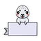 Cute white little seal cartoon with blank sign