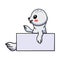 Cute white little seal cartoon with blank sign