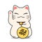 Cute white lucky cat with fortune Japanese word cartoon style.