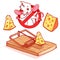 Cute white mouse inside red prohibitory sign with cheese and mousetrap
