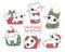 Cute white naughty kitten cat Christmas in gift present box collection, Meowy Christmas, adorable joyful cartoon animal hand