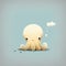 Cute white octopus character on blue background