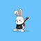 Cute white rabbit guitarist with guitar on his back.Hand draw character.