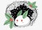 A cute white rabbit made of snow with leaves and holly berries,