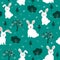 Cute white rabbits the gang seamless pattern on green background for kid product,fashion,fabric,textile,print or wallpaper