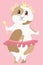 Cute white-red guinea pig girl ballerina princess with crown stands on hind legs with a magic wand and in a tutu, cute home rodent