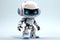 A cute white robot with hands on a light blue background. Generated by AI