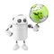 Cute white robot holding globe