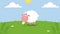 Cute White Sheep Cartoon Character Eating A Flower