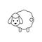 Cute white sheep with tail. Vector drawing. Lamb linear outline isolated illustration.