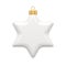 Cute white six pointed star Christmas tree toy with golden loop hanging 3d template vector