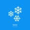 Cute white snowflakes flat line icon on blue background. Frozen silhouette. Nice element for christmas banner, cards