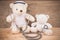 Cute White Teddy bear wear nurse use stehoscope check health bear baby