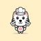 Cute white tiger chef whit hat and spatula cartoon mascot