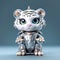 Cute white tiger robot, robotic animal isolated over dark background. Created with generative Ai