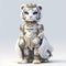 Cute white tiger robot, robotic animal isolated over white background. Created with generative Ai