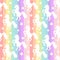 Cute white unicorns silhouette on rainbow colorful stripes seamless pattern background illustration