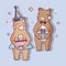 Cute wild bears with a cake and gift