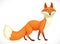 Cute wild cartoon orange fox going forward isolated on white background