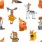 Cute Wild Ethnic Animals Seamless Pattern, Design Element Can Be Used for Fabric, Wallpaper, Packaging Vector