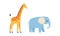 Cute wild safari African animals set. Giraffe and elephant jungle animal cartoon vector illustration