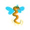 Cute winged snake with a magic wand, fantasy fairy tale animal cartoon character vector Illustration