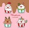 Cute Winter cupcakes Christmas vector Kawaii cupcakes: Santa cake, Unicorn topping, Snowman, rain deer art, kid food cartoon, X