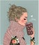 Cute winter girl with coffee cup