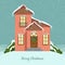 Cute winter house illustration for Christmas, in snowfall