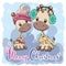 Cute winter illustration Giraffes Boy and Girl