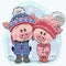 Cute winter illustration Pigs Boy and Girl in hats and coats