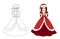 Cute winter princess wearing Santa Claus dress. Outline drawing. Hand drawn vector illustration. Can be used for coloring pages,