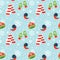 Cute winter seamless pattern on snowflakes background