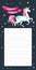 Cute wishlist card with unicorn, ribbon and stars on black background. C Lettering