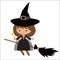 Cute witch on broom vector illustration