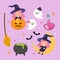 Cute witch girl clip art set. Happy Halloween.