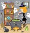 Cute witch. Witch is preparing potion. Halloween. Cartoon, flat, vector
