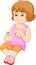 Cute woman cartoon using mobile phone